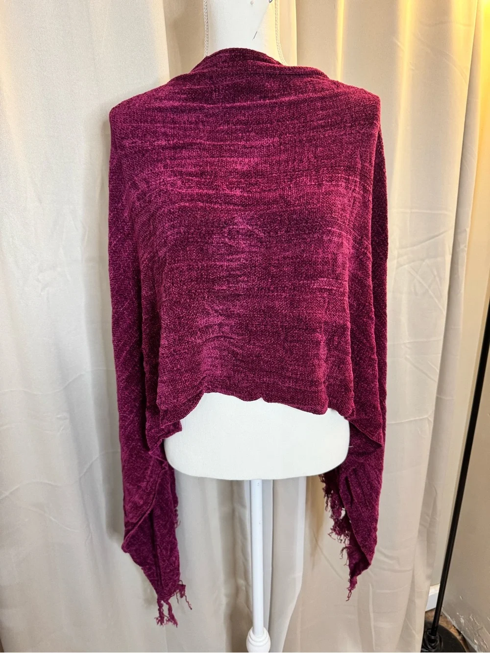 Plush Chenille Fringed Wrap Scarf - Burgundy